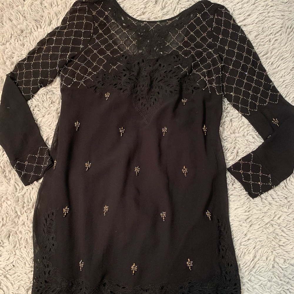 Free People Black Dress w Sequin and Lace detail